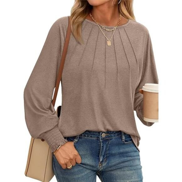 New Women's Fall Long Sleeve Pleated Tops - Casual & Dressy‎ Trendy Shirts 2024" - Picture 7 of 7